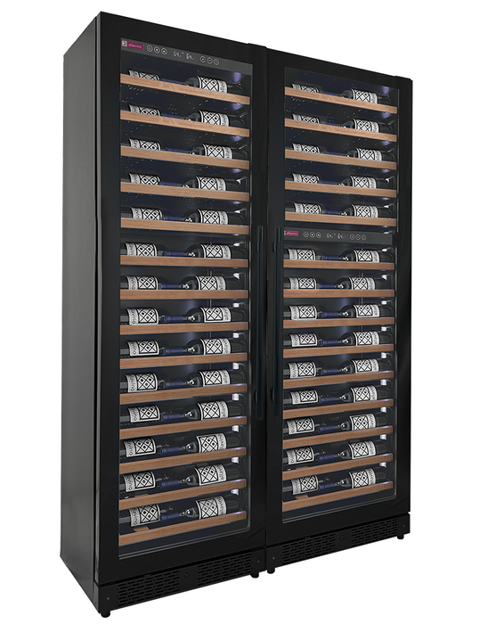 Allavino Reserva Series 134 Bottle 71" Tall Three Zone Black Side-by-Side Shallow Wine Refrigerator with Wood Front Shelves