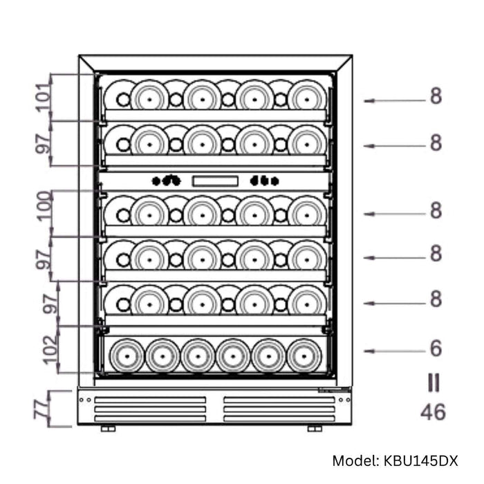 24 Inch Under Counter LOW-E Glass Door Dual Zone Wine Cooler - KingsBottle KBU145DX