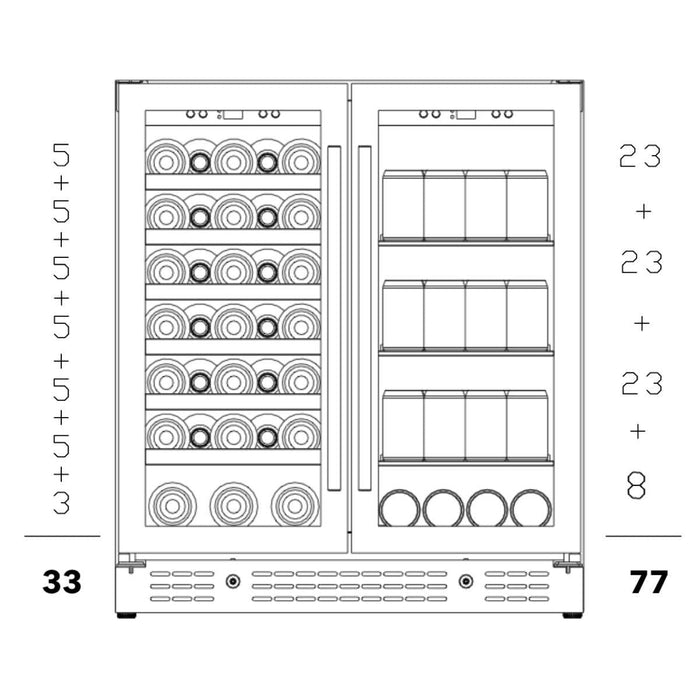 30" Combination Beer and Wine Cooler with Low-E Glass Door - KingsBottle KBU165BW