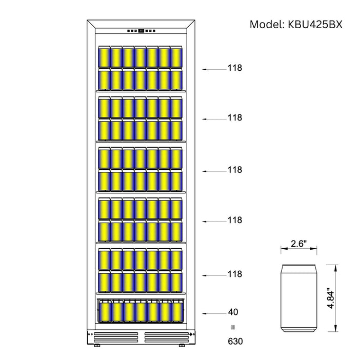 Large Beverage Refrigerator With Low-E Glass Door - KingsBottle KBU425BX