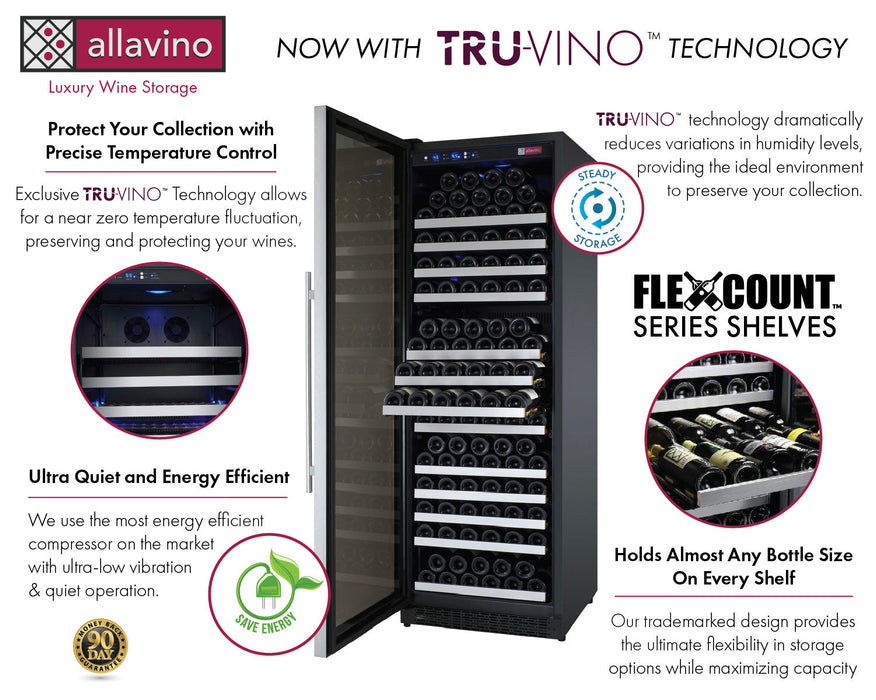 Allavino 24" Wide FlexCount II Tru-Vino 177 Bottle Single Zone Stainless Steel Wine Refrigerator