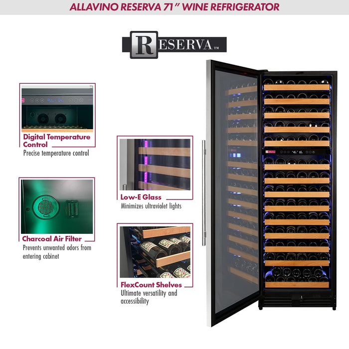 Allavino Reserva Series 154 Bottle 71" Tall Dual Zone Stainless Steel Wine Refrigerator