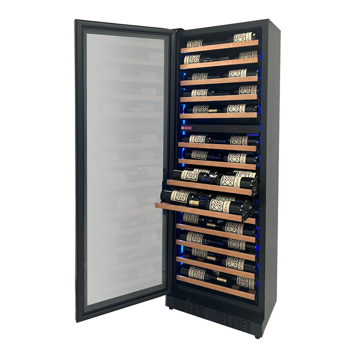 Allavino Reserva Series 67 Bottle 71" Tall Dual Zone Black Shallow Wine Refrigerator with Wood Front Shelves