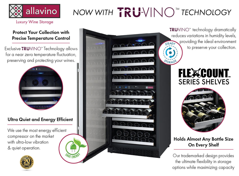 Allavino 24" Wide FlexCount II Tru-Vino 121 Bottle Dual Zone Stainless Steel Wine Refrigerator