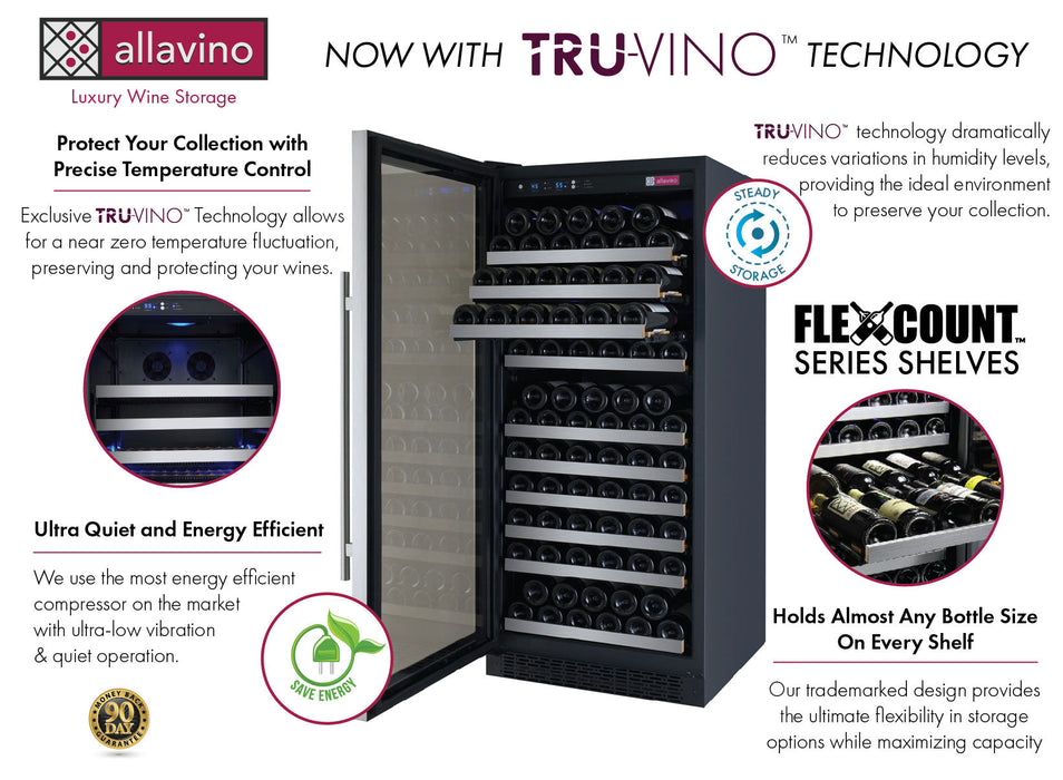 Allavino 24" Wide FlexCount II Tru-Vino 128 Bottle Single Zone Stainless Steel Wine Refrigerator