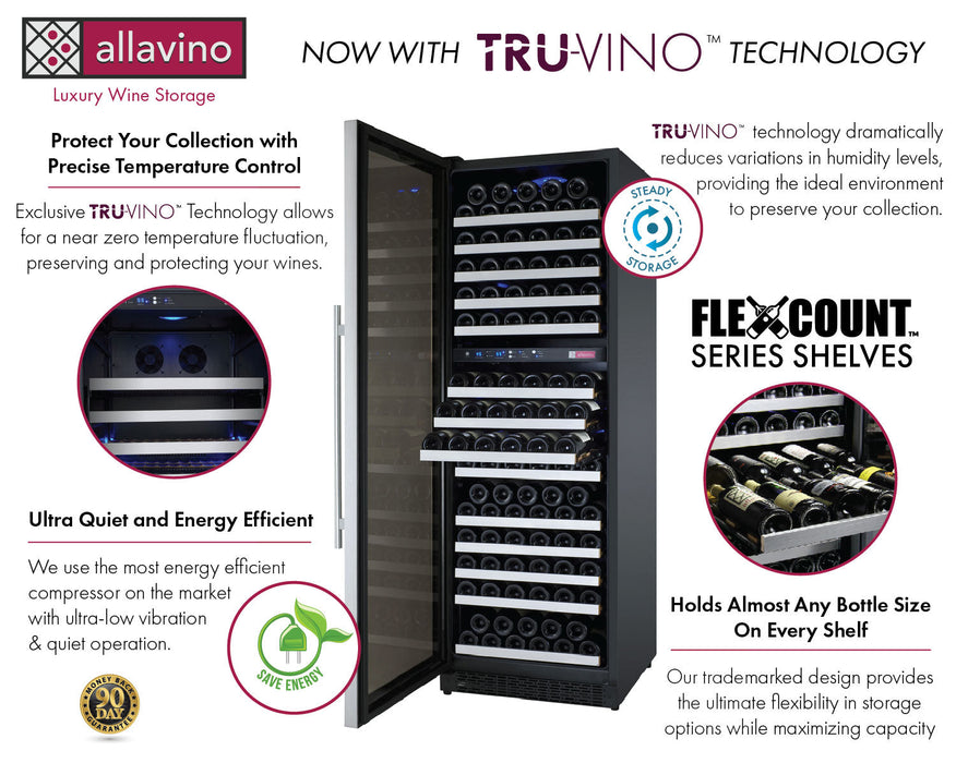 Allavino 24" Wide FlexCount II Tru-Vino 172 Bottle Dual Zone Stainless Steel Wine Refrigerator