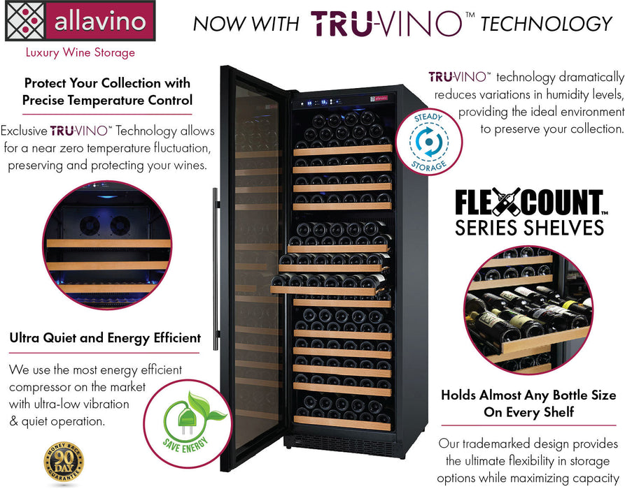 Allavino 24" Wide FlexCount II Tru-Vino 177 Bottle Single Zone Black Wine Refrigerator