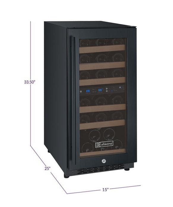 Allavino 15" Wide FlexCount II Tru-Vino Technology 30 Bottle Dual Zone Black Wine Refrigerator