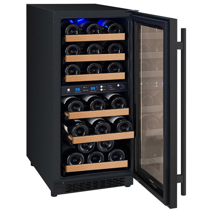 Allavino 15" Wide FlexCount II Tru-Vino Technology 30 Bottle Dual Zone Black Wine Refrigerator