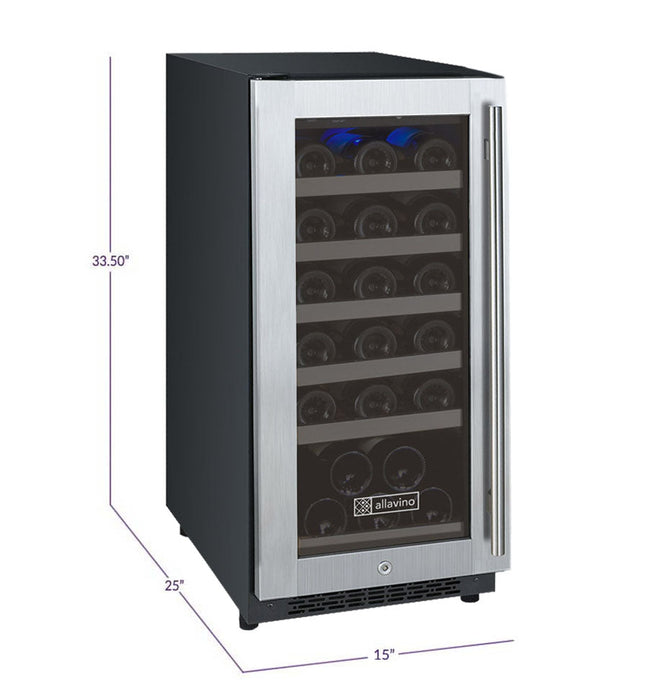 Allavino 15" Wide FlexCount II Tru-Vino 30 Bottle Single Zone Stainless Steel Wine Refrigerator