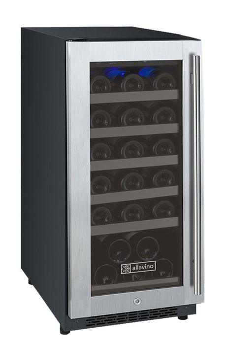 Allavino 15" Wide FlexCount II Tru-Vino 30 Bottle Single Zone Stainless Steel Wine Refrigerator