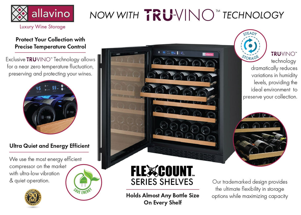 Allavino 24" Wide FlexCount II Tru-Vino 56 Bottle Single Zone Black Wine Refrigerator