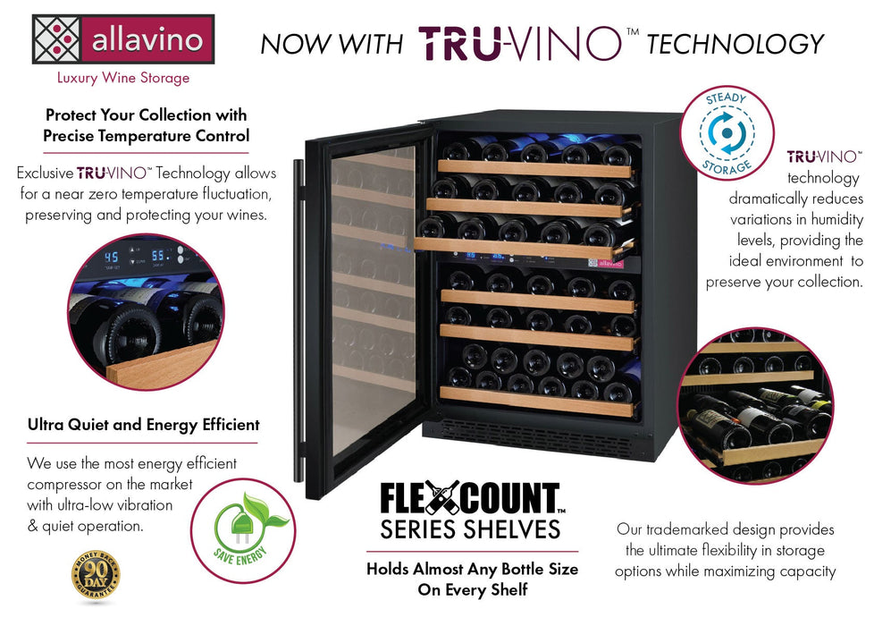 Allavino 24" Wide FlexCount II Tru-Vino 56 Bottle Dual Zone Black Wine Refrigerator