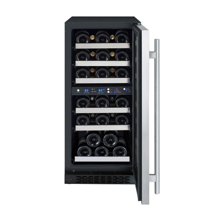 Allavino 15" Wide FlexCount II Tru-Vino 30 Bottle Dual Zone Stainless Steel Wine Refrigerator