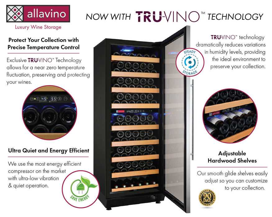 Allavino 24" Wide Vite II Tru-Vino 99 Bottle Dual Zone Stainless Steel Right Hinge Wine Refrigerator