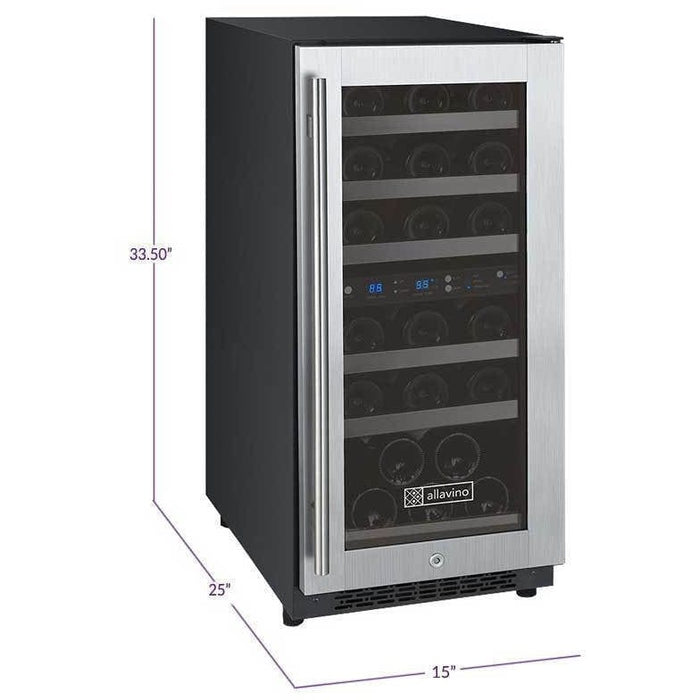 Allavino 15" Wide FlexCount II Tru-Vino 30 Bottle Single Zone Right Hinge Wine Refrigerator  VSWR30-1SR20