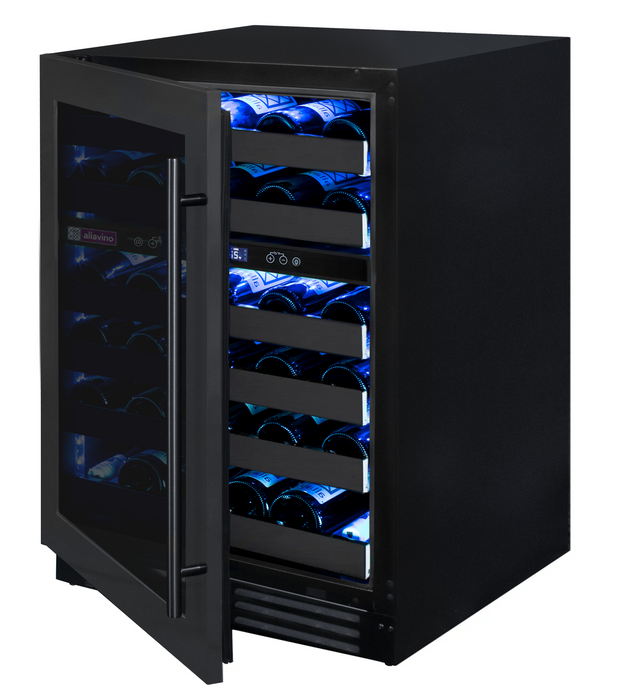 Allavino Reserva Series 50 Bottle 34" Tall Dual Zone Black Stainless Steel Wine Cooler Refrigerator