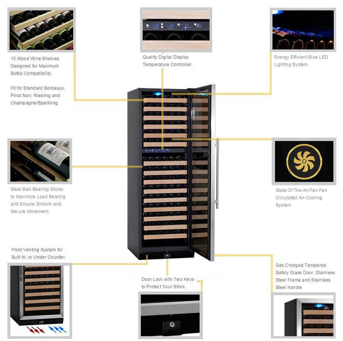 72" Tall Beer And Wine Refrigerator Combo With Glass Door - KingsBottle KBU170BW3