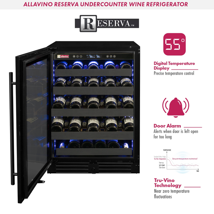 Allavino Reserva Series 50 Bottle 34" Tall Single Zone Black Stainless Steel Wine Cooler Refrigerator