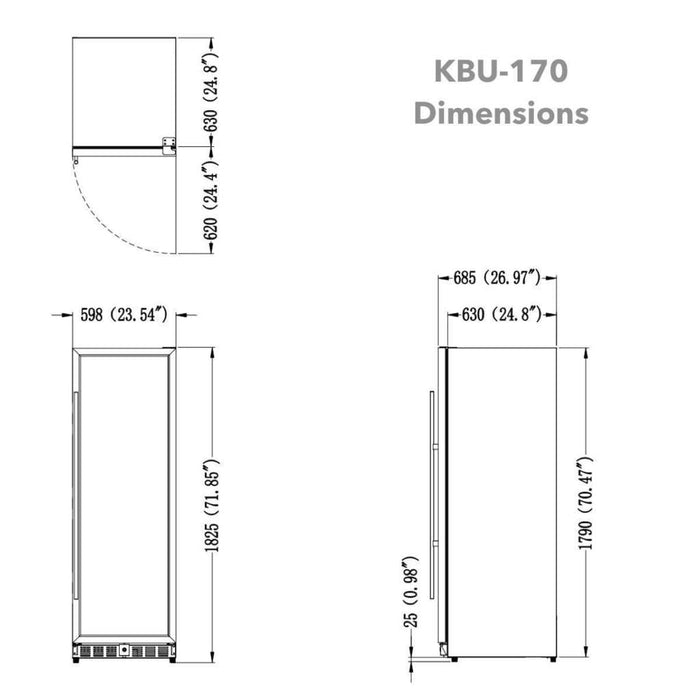 166 Bottle Large Wine Cooler Refrigerator Drinks Cabinet - KingsBottle KBU170WX