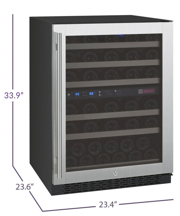 Allavino FlexCount Series 56 Bottle Dual Zone Built-In Wine Refrigerator with Stainless Steel Door